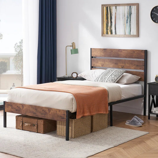 Single Bed: Wooden Bed Brown