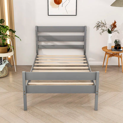 Single Bed: Wooden Platform Bed Without Storage