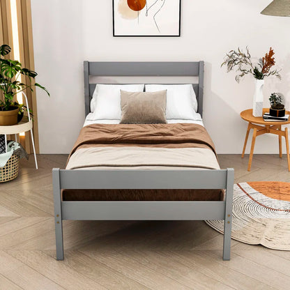 Single Bed: Wooden Platform Bed Without Storage