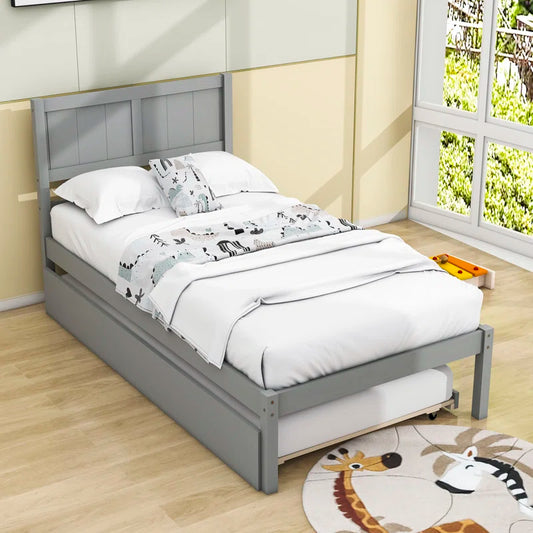 Single Bed: Wooden Platform Bed with Trundle
