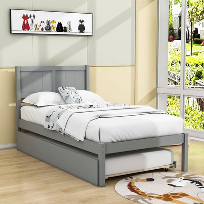 Single Bed: Wooden Platform Bed with Trundle