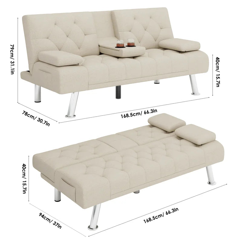 Sofa Bed: 66.3'' Upholstered L Shape Sofa Cum Bed