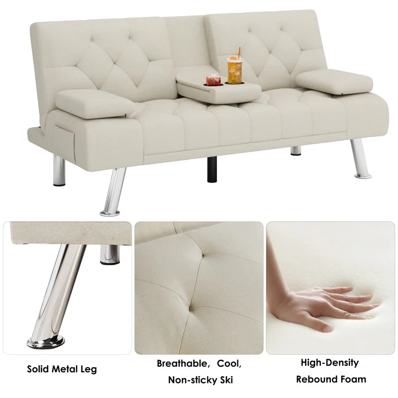 Sofa Bed: 66.3'' Upholstered L Shape Sofa Cum Bed