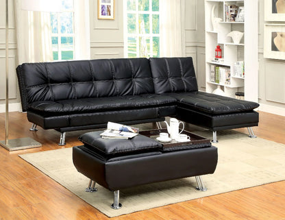 Sofa Bed: Black Leather Sectional L Shape Sofa Cum Bed(Set)