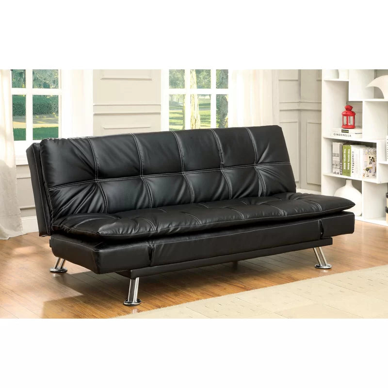 Sofa Bed: Black Leather Sectional L Shape Sofa Cum Bed(Set)