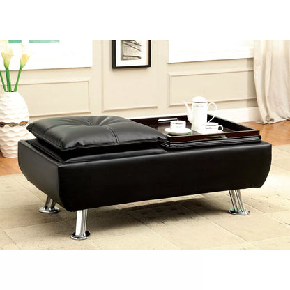 Sofa Bed: Black Leather Sectional L Shape Sofa Cum Bed(Set)