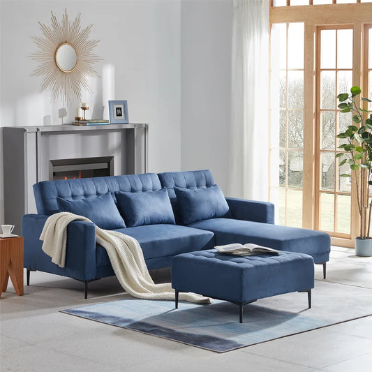 Sofa Bed: Sectional L Shape Sofa Cum Bed Blue