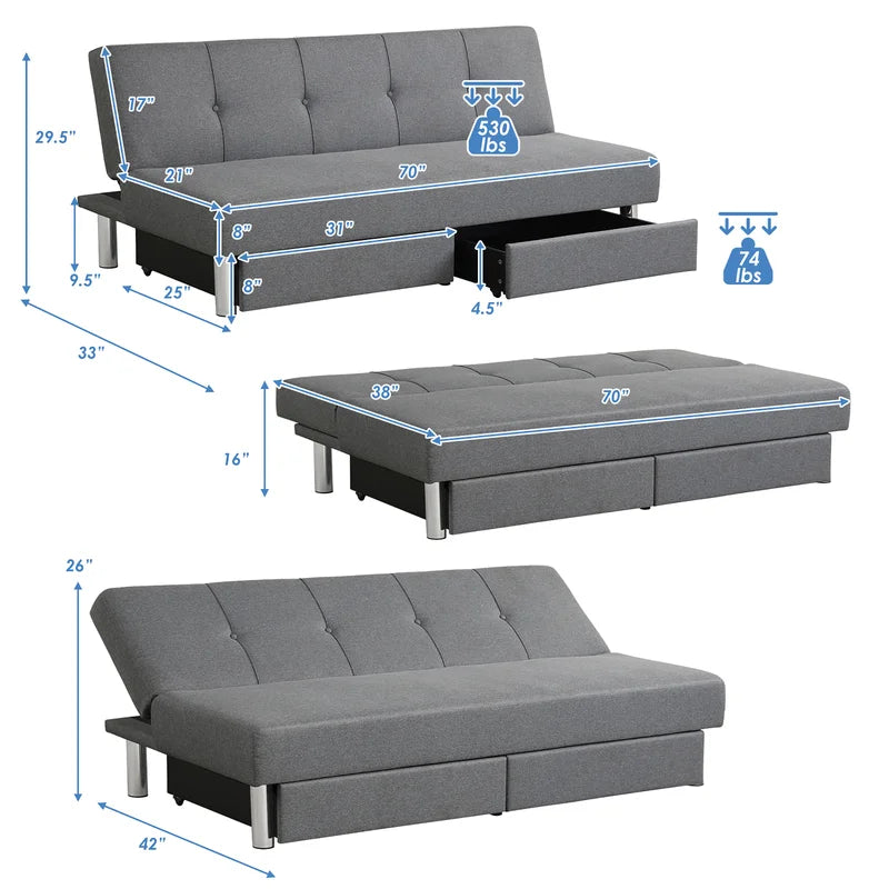 Sofa Bed: Twin 70'' Upholstered Sofa Cum Bed