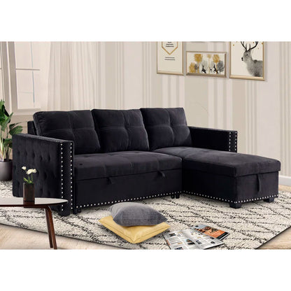 Sofa Bed: Upholstered L Shape Sofa Cum Bed Black