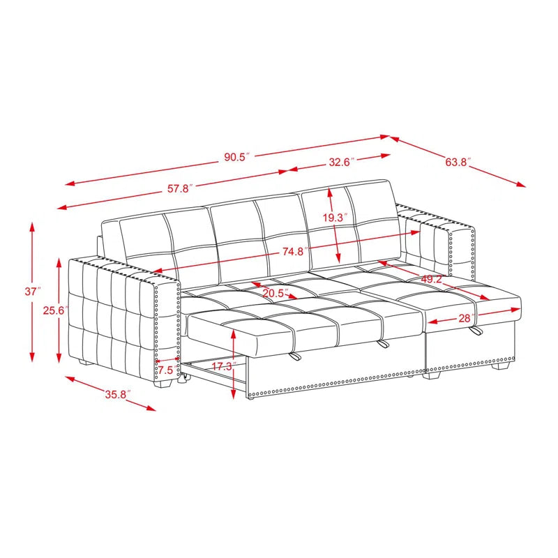 Sofa Bed: Upholstered L Shape Sofa Cum Bed Black