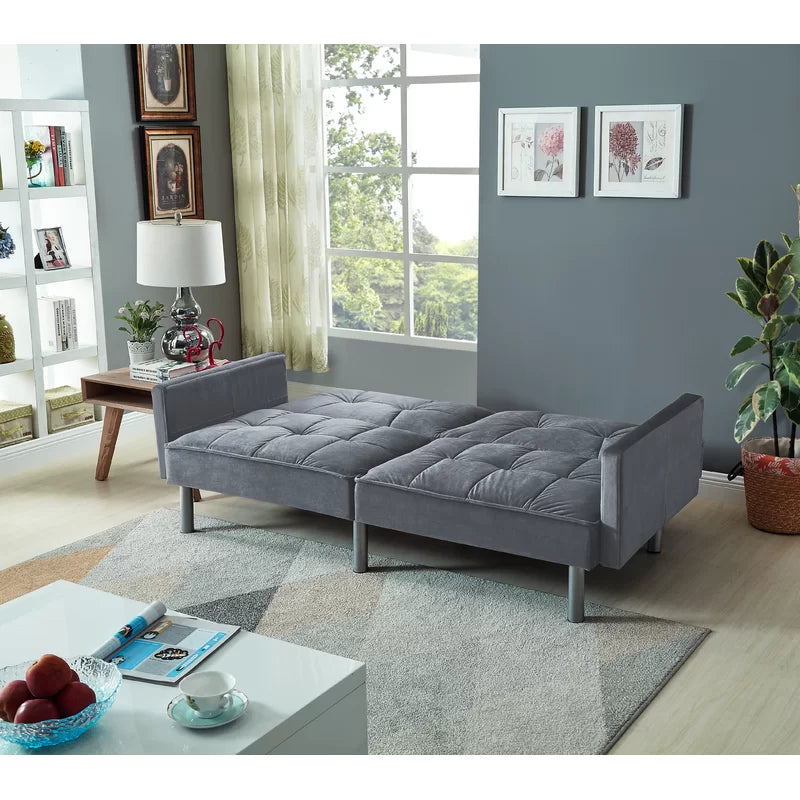 Sofa Cum Bed: 75.5'' Velvet Square Arm Sofa Bed