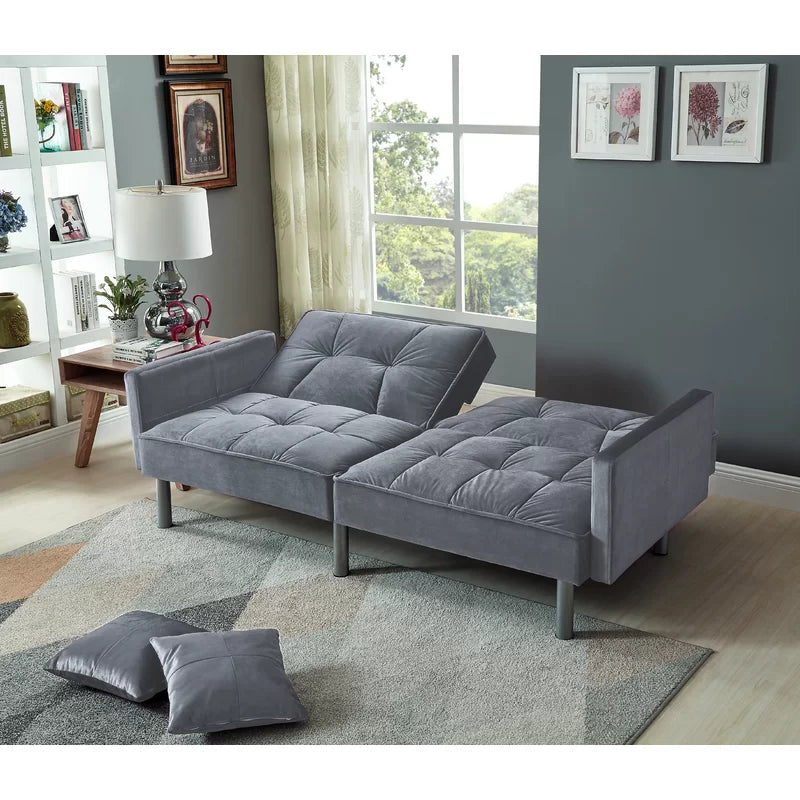 Sofa Cum Bed: 75.5'' Velvet Square Arm Sofa Bed
