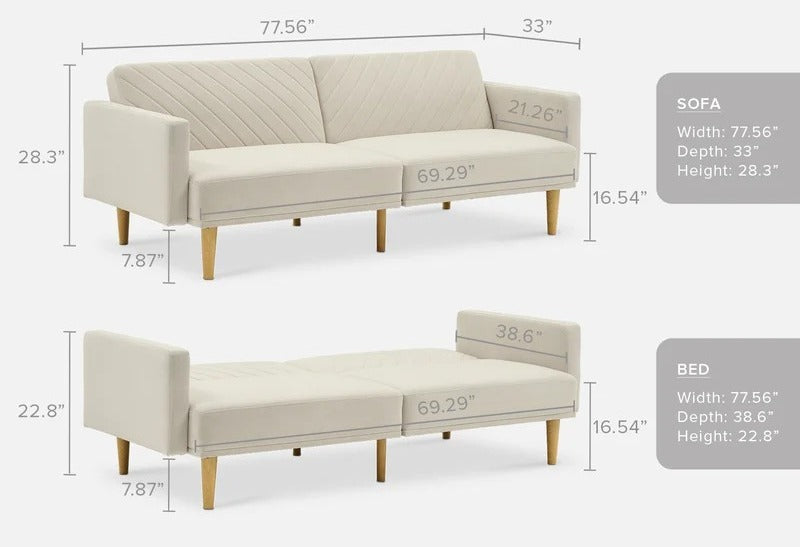Sofa Cum Bed: 77.5'' Upholstered Convertible Sofa Bed