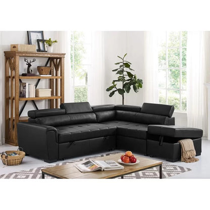 Sofa Cum Bed: L Shape Vegan Leather Sofa Cum Bed