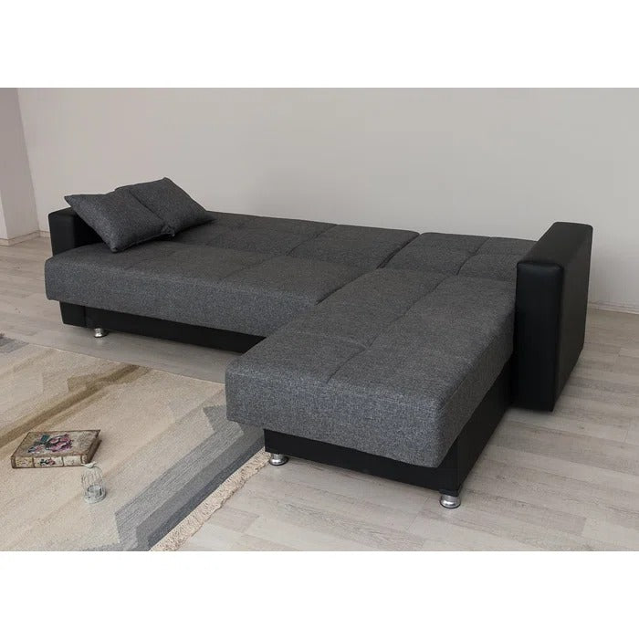 Sofa Cum Bed: Modern Grey Fabric Upholstered L-shaped Sofa Cum Bed