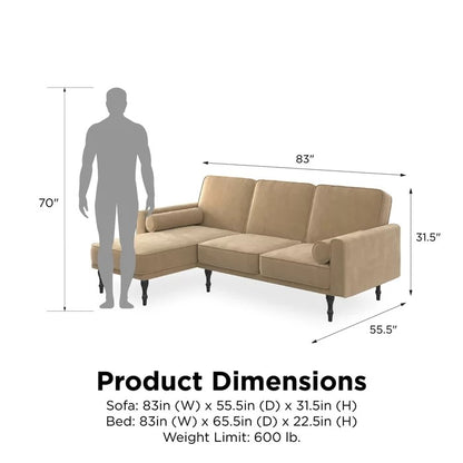 Sofa Cum Bed: Wide Velvet Reversible Sleeper Sofa & Chaise