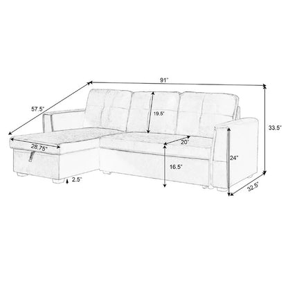 Sofa Cum Bed: Wide Velvet Reversible Sleeper Sofa & Chaise with Storage