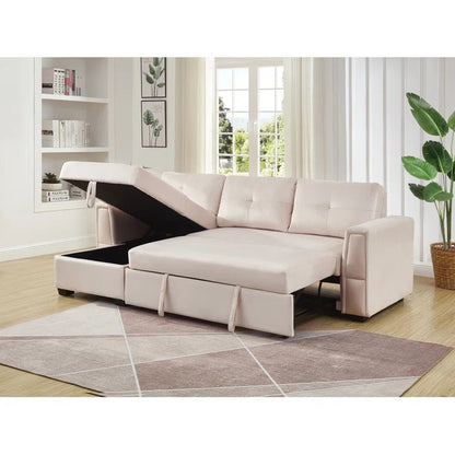 Sofa Cum Bed: Wide Velvet Reversible Sleeper Sofa & Chaise with Storage