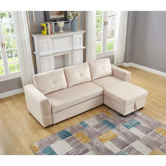 Sofa Cum Bed: Wide Velvet Reversible Sleeper Sofa & Chaise with Storage