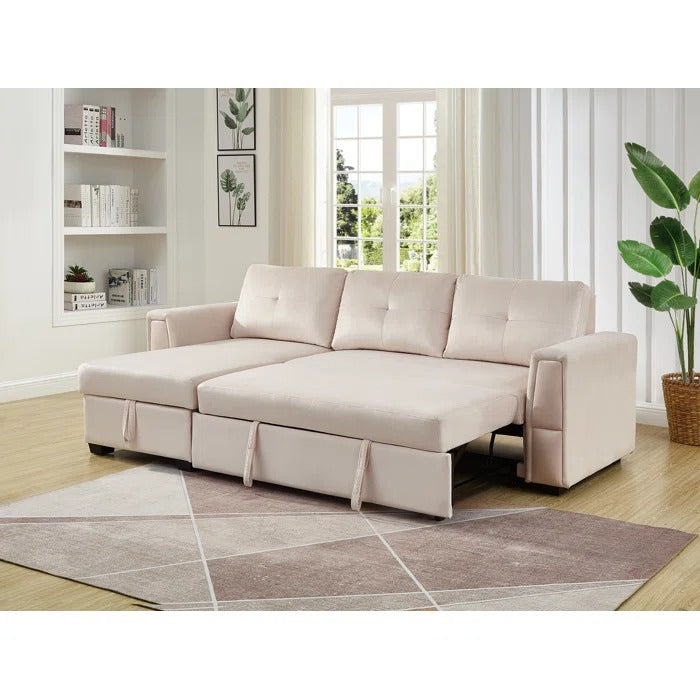 Sofa Cum Bed: Wide Velvet Reversible Sleeper Sofa & Chaise with Storage