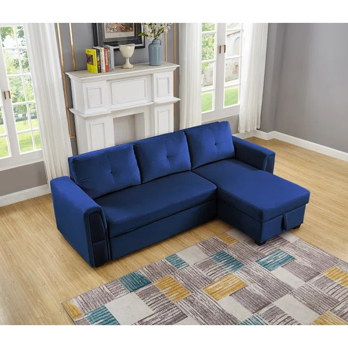 Sofa Cum Bed: Wide Velvet Reversible Sleeper Sofa & Chaise with Storage