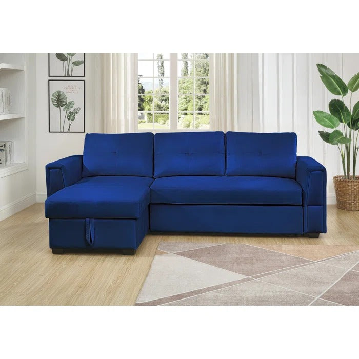 Sofa Cum Bed: Wide Velvet Reversible Sleeper Sofa & Chaise with Storage