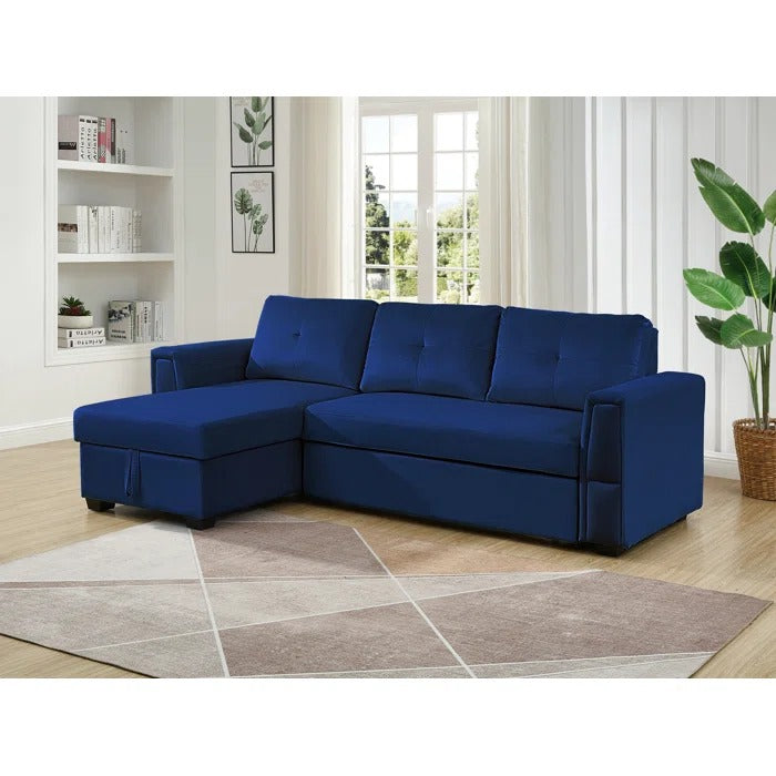 Sofa Cum Bed: Wide Velvet Reversible Sleeper Sofa & Chaise with Storage