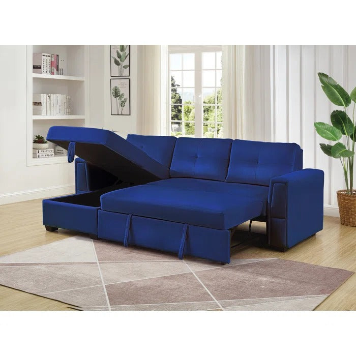 Sofa Cum Bed: Wide Velvet Reversible Sleeper Sofa & Chaise with Storage