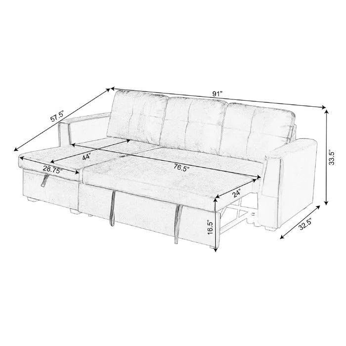 Sofa Cum Bed: Wide Velvet Reversible Sleeper Sofa & Chaise with Storage