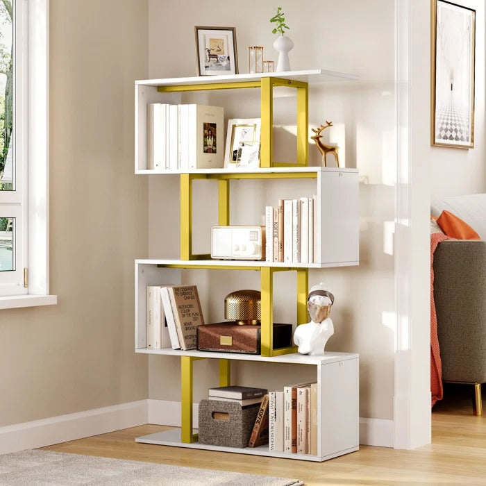 Bookshelf: 57" H x 31.5" W Steel Geometric Bookcase