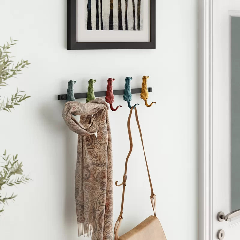 Wall Hook: Iron 5 Hook Wall Mounted Rack