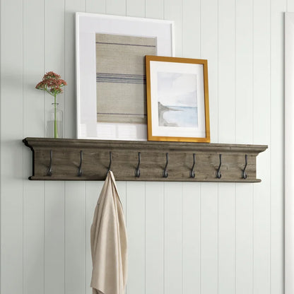 Wall Hook: Solid Wood 8 Hook Wall Mounted Rack