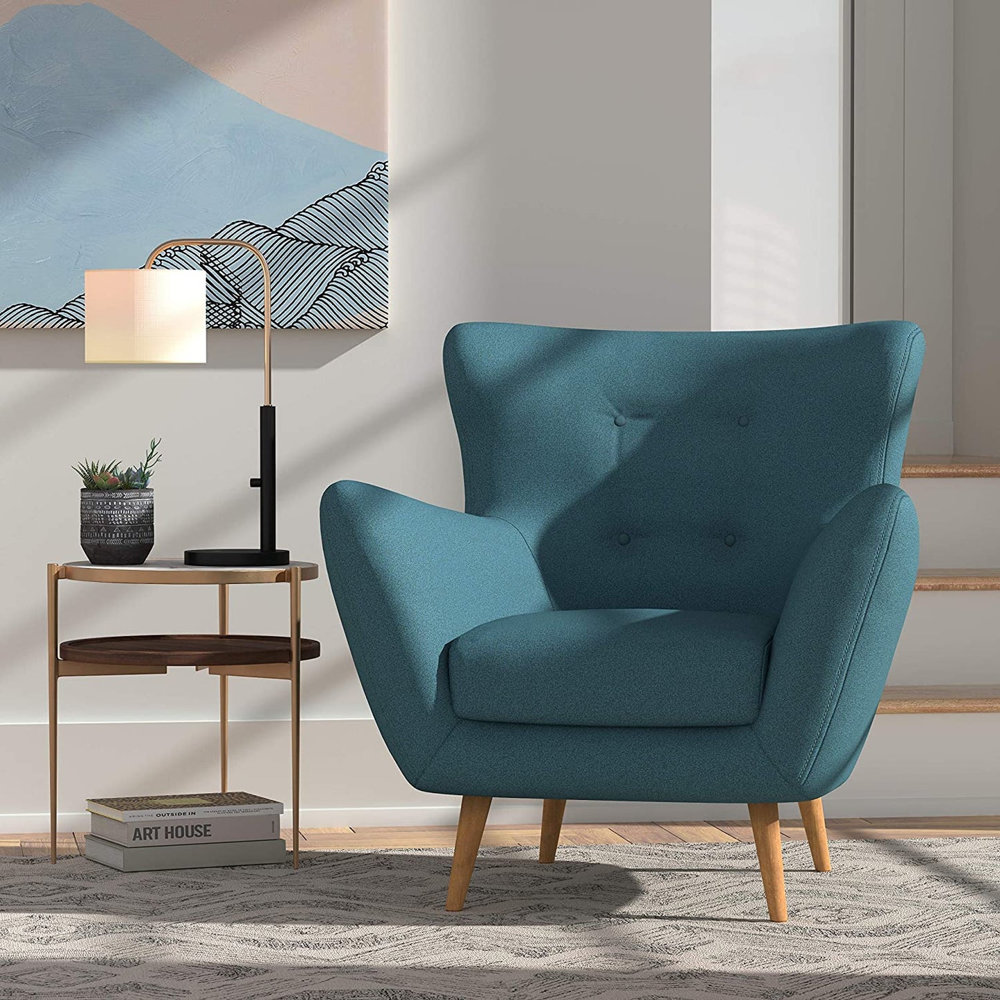 Sofa Chair : Aqua Living Room Arm Chair with Tapered Wood