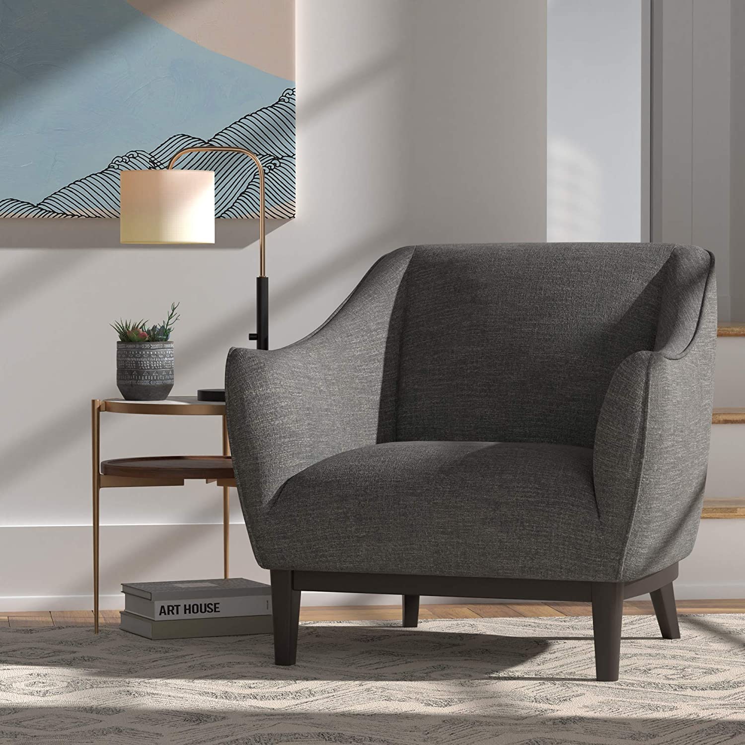 Sofa Chair: Dark Grey Chair with Curved Armrests