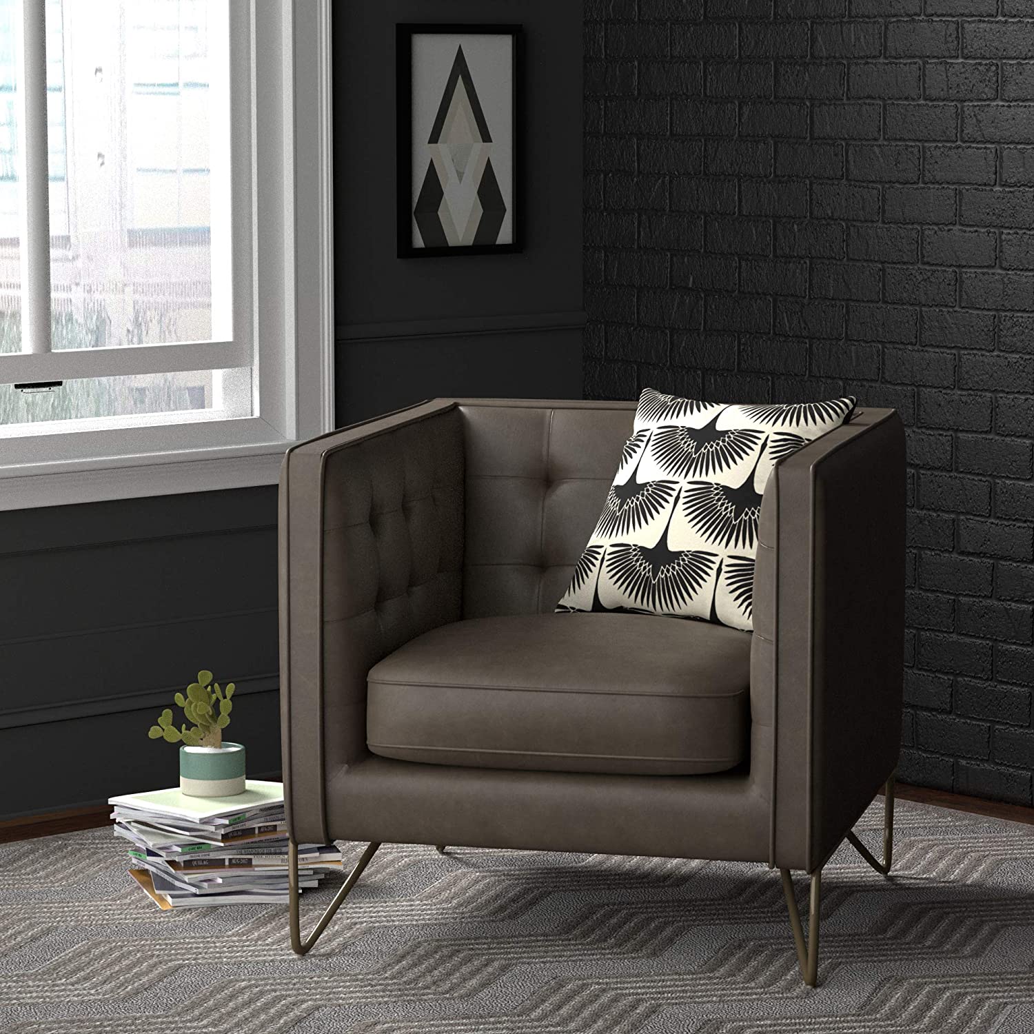 Sofa Chair Cognac Leatherette Emerald