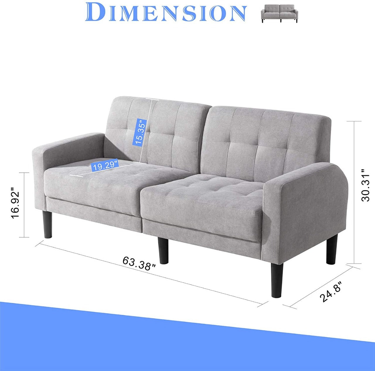2 Seater Sofa : Light Grey Fabric 2 Seater Sofa