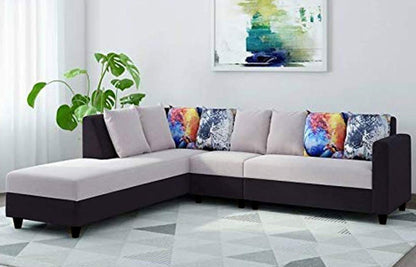 L Shape Sofa Set: Polyester Fabric Sofa Set  (Light Grey - Black)- 