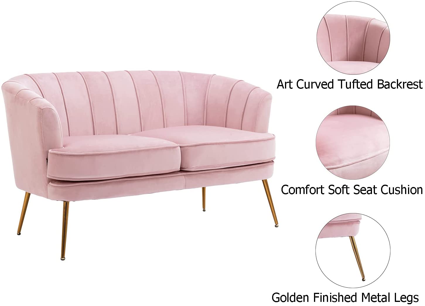 2 Seater Sofa : Light Pink Velvet Lounge Couch
