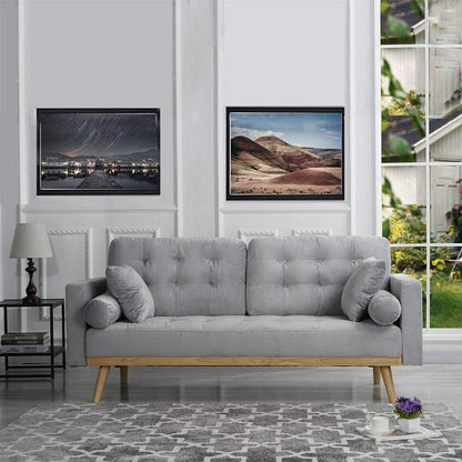 2 Seater Sofa : Modern Tufted Upholstered Fabric Sofa Couch, Ash Velvet
