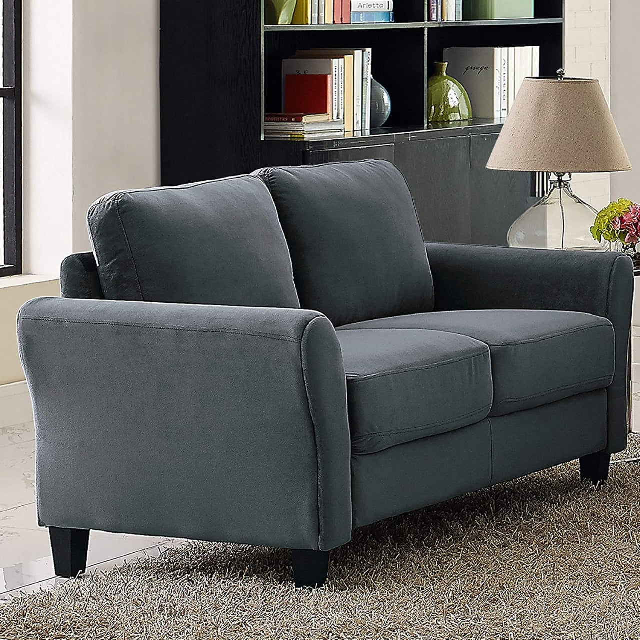 2 Seater Sofa : Dark Grey Fabric Sofa