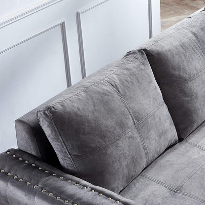 2 Seater Sofa Set: Grey Velvet L- Shaped Sleeper Sofa