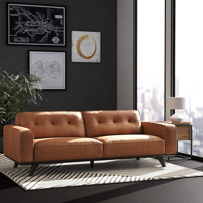 2 Seater Sofa : Modern Leatherette Sofa Couch with Wood Base