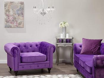 4 Seater Sofa Set:- Alden with Velvety Chesterfield Fabric Sofa Set (Purple)