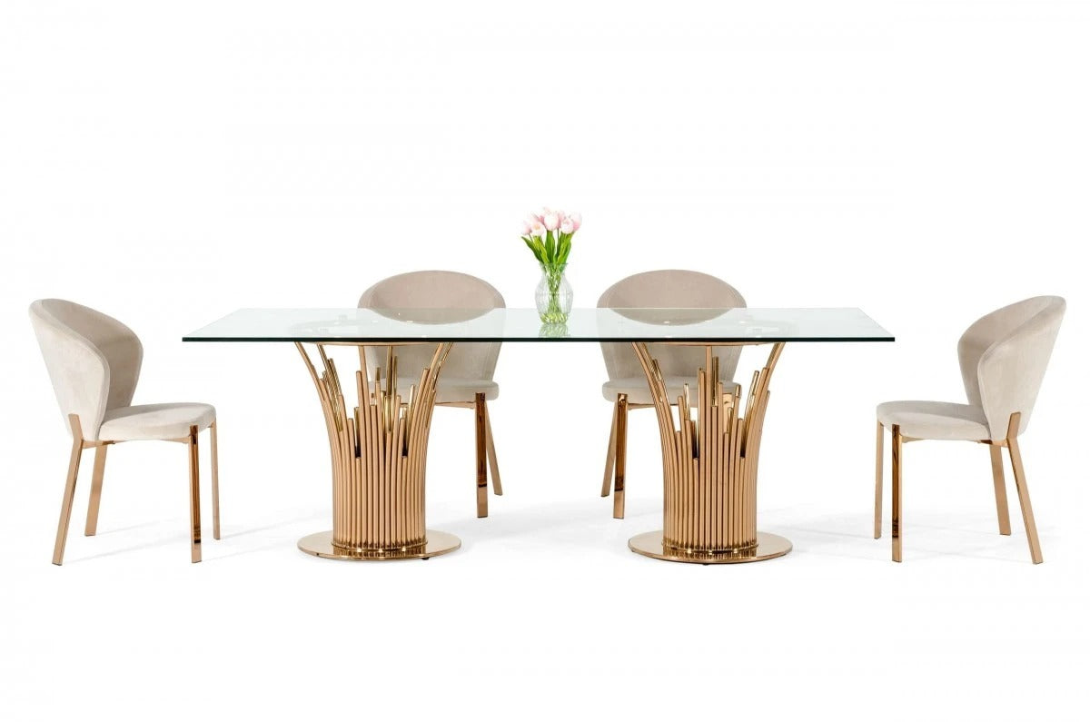 Dining Table: Axer Modern Glass & Rosegold Dining Table