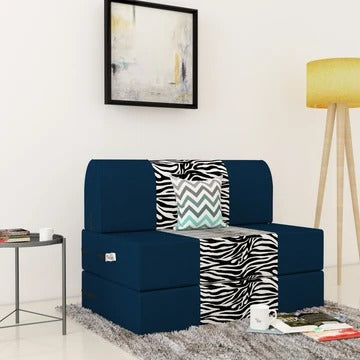 Sofa Cum Beds: 1 Seater Sofa Bed-N.Blue & Red- 2.5ft x 6ft with Free micro fiber Designer cushions