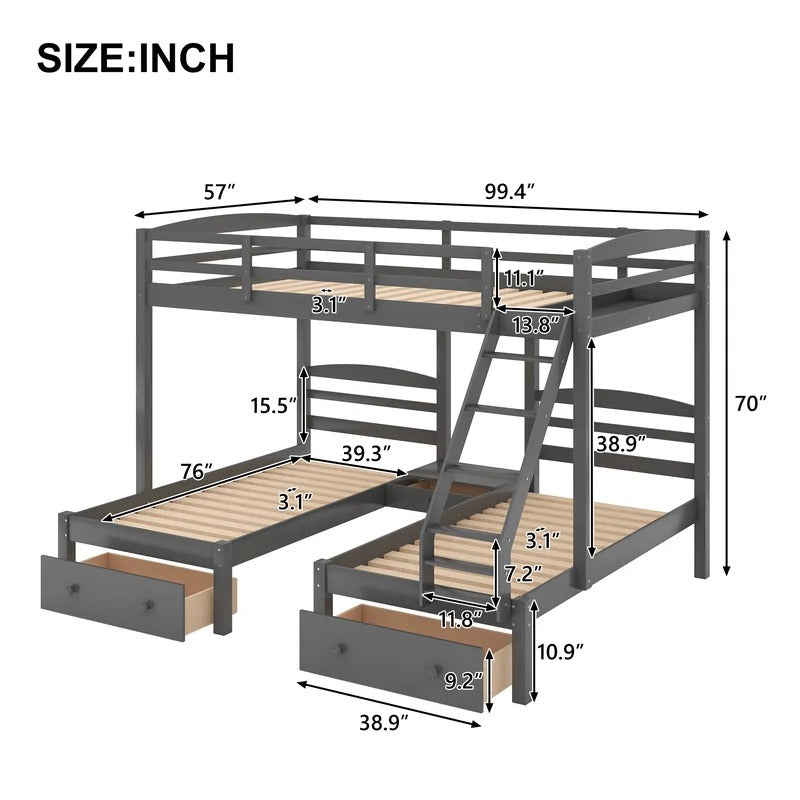 Bunk Bed: Highsleeper 3 Drawer Triple Quad Bunk Bed