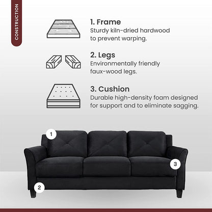 3 Seater Sofa : Black Fabric Sofa Set