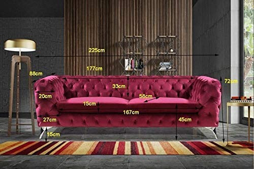 3 Seater Sofa Set:- Chesterfield Hardwood Velvet Fabric Office Sofa Set