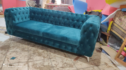 3 Seater Sofa Set:- Chesterfield Hardwood Velvet Fabric Sofa Set