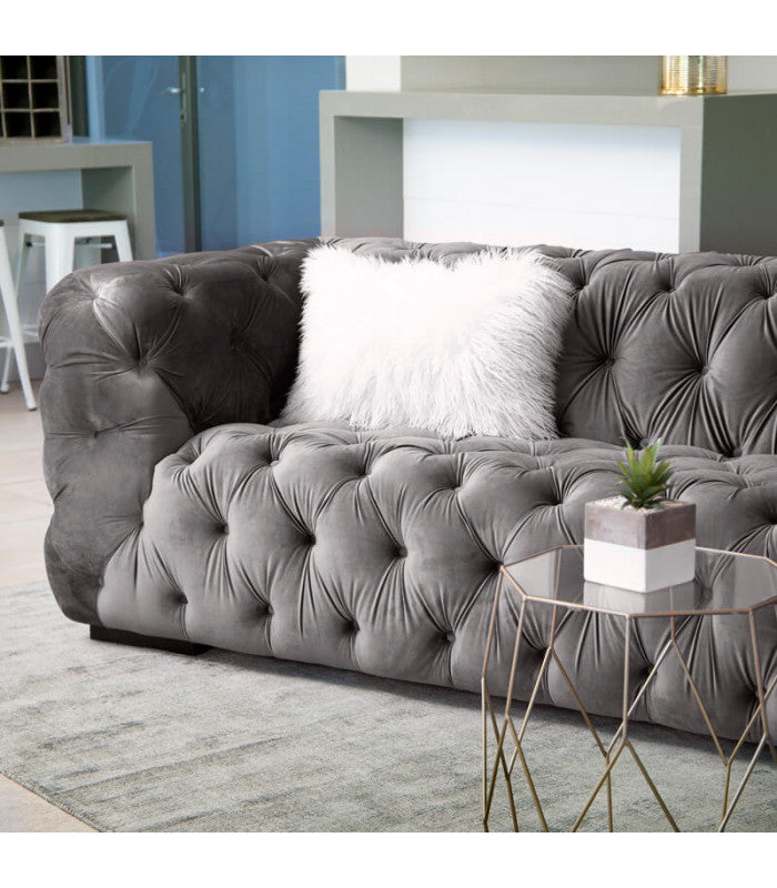 3 Seater Sofa Set:- Hattie Fabric Chesterfield Sofa Set (Grey)